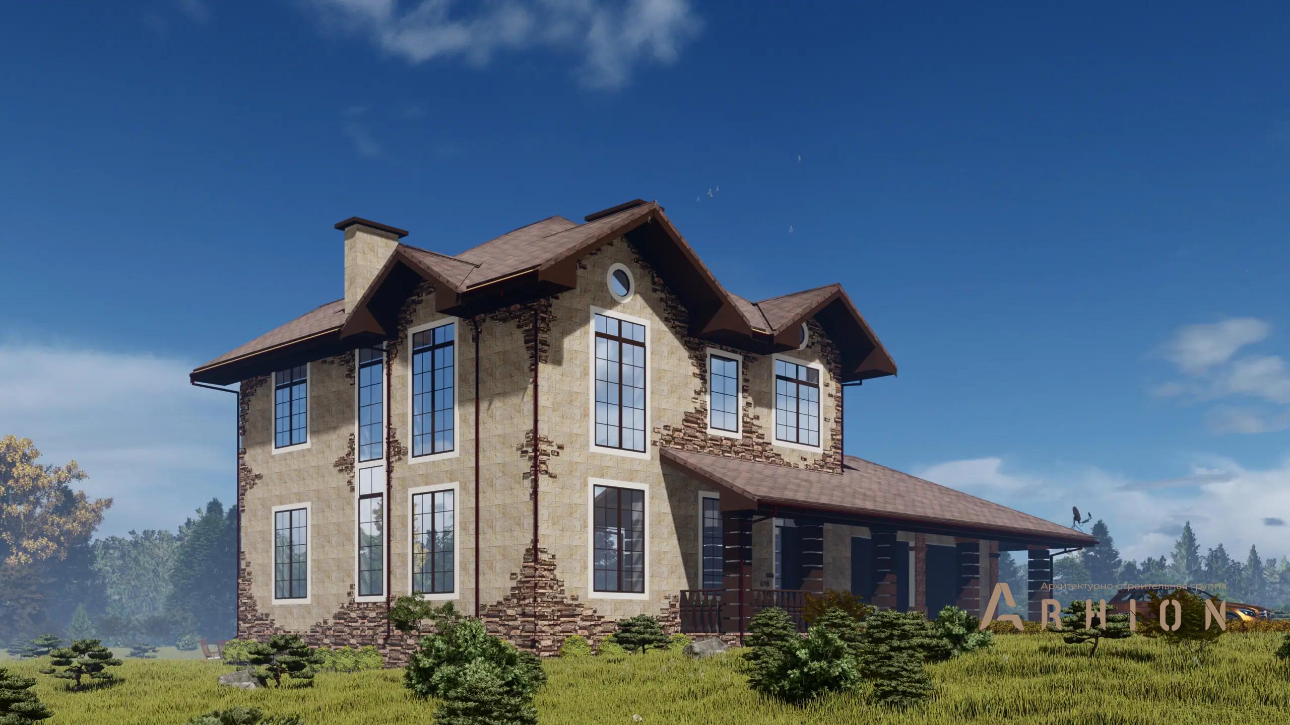 5. Проект двухэтажного дома в европейском стиле с многоскатной кровлей, h-1613, площадью - 642 кв c цокольным этажом, сауной, терассой, балконом, гаражом